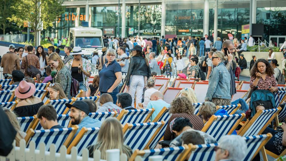 Market Square on International Busking Day 2019 in Wembley Park