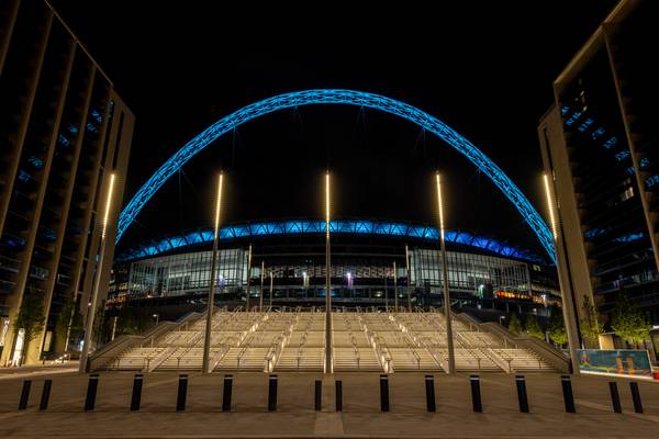 Olympic Steps at night in Wembley Park