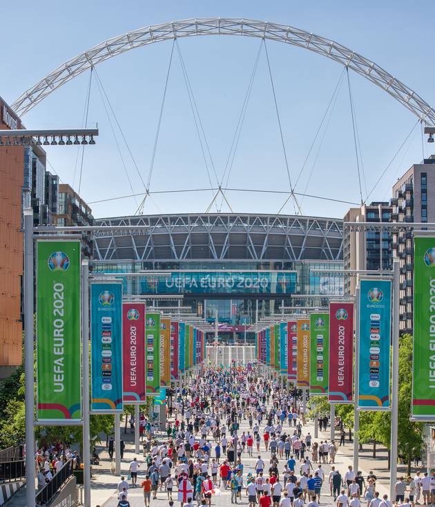 UEFA Euro 2020 cup at Wembley Stadium in Wembley Park