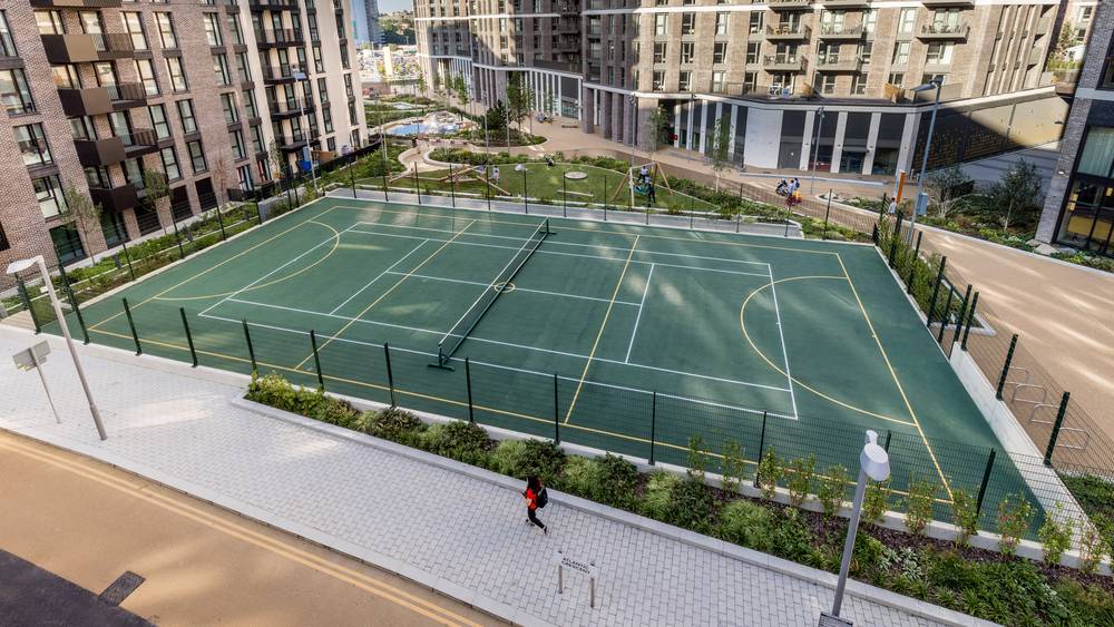 Atlantic Court full-size tennis court in Wembley Park