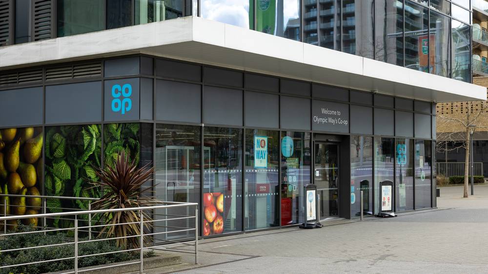 The exterior of Co-op on Olympic Way, showing the shopfront and entrance.