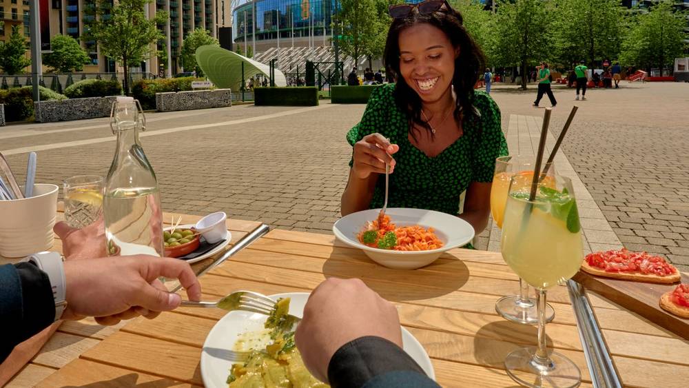 Dining Al Fresco at Pasta Remoli in Market Square in Wembley Parl