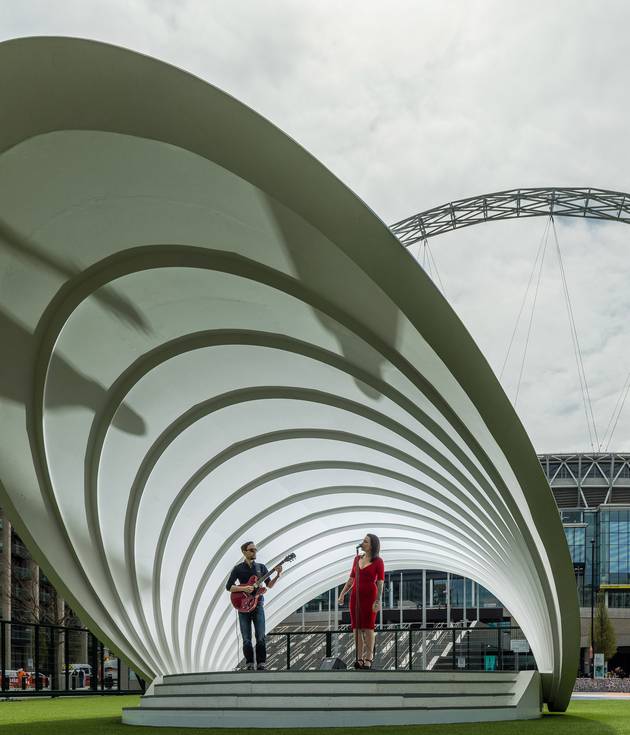 Wembley Park Live, a new programme supporting grassroots musicians in partnership with Busk in London, performing on the Sound Shell, running from 28