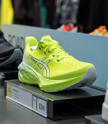 Asics running trainers on display at London Designer Outlet Wembley Park