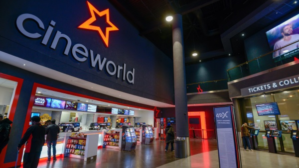 The Cineworld Wembley foyer with the concessions counter and Tickets and Collect desk beneath the Cineworld sign
