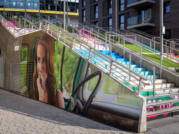 The Lana Del Rey mural and Swiftie Steps together at Wembley Park — a double tribute to music icons in one unforgettable setting.