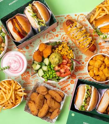 A plant-based vegan Neat Burger with melted cheese and lettuce at Boxpark Wembley.