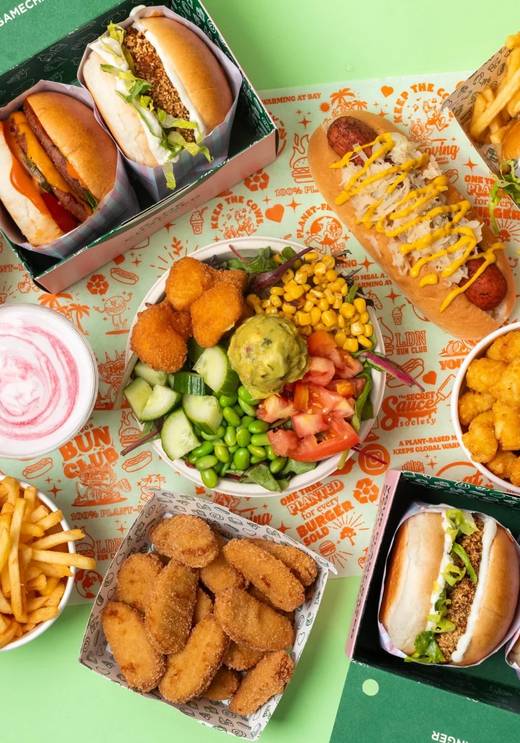 A plant-based vegan Neat Burger with melted cheese and lettuce at Boxpark Wembley.